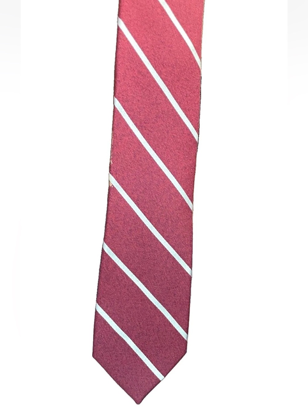 Perry Ellis Portfolio Burgundy/White Striped Cotton/Silk Tie (2.75 in x 60 in)